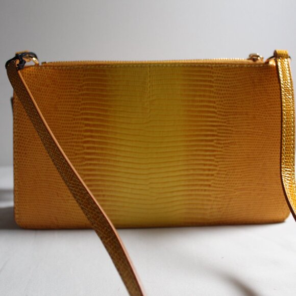 NWT Burberry TB Monogram Lizard Embossed Leather Pouch Shoulder Bag Lemon - Picture 2 of 12